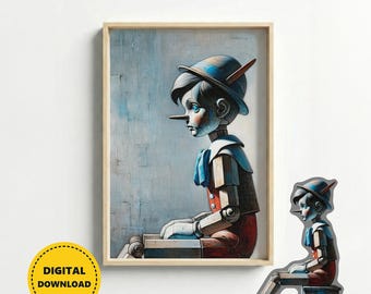 Moderne Pinocchio Puppen Kunstdruck | Blue-Eyed Charakter (Digitaler Download)