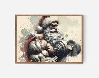 Bodybuilder Weihnachtsmann Kunstdruck | Muskulöser Weihnachtsmann (Digital Download)