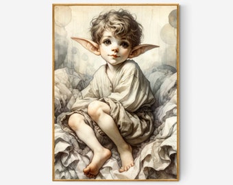 Mystisches Junges Elfen Porträt | Skurrile Fantasy Kunst (High-Res Dateien)