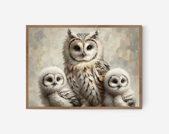 Eulen-Familienbild-Druck | Serene Wildlife Art (Digitaler Download)