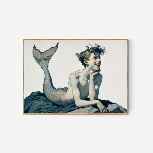 Merman Painting - Male Siren Artwork | Mythical Aquatic Creature | PRINTABLE | Fine Art Files by Benassi