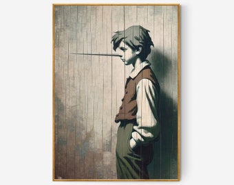 DRUCKBAR | Zauberhafte Pinocchio Silhouette auf rustikaler Holzleinwand | Hochauflösende Dateien von Benassi