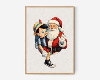 DRUCKBARE & TRANSPARENTE PNG, Pinocchio trifft Weihnachtsmann Weihnachten, Wandkunst, Urlaub Dekor digitaler Download