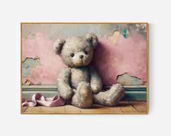 Teddybär Impressionist Kinderzimmer Poster | Pastell Rosa Beige (Digitaler Download)
