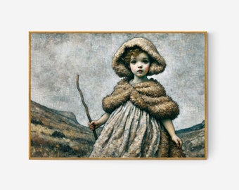 Kleiner Bo Peep Kunstdruck | Neblige Landschaft Fine Art (PDF)