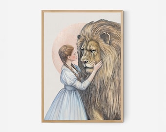 Dorothy und Löwe Kunstdruck | Zauberer von Oz Illustration (Digitaler Download)