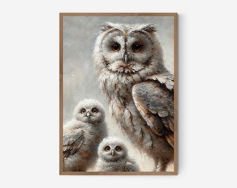 Eulen-Familienbild-Druck | Gefiederte Freunde Kunst (Digitaler Download)