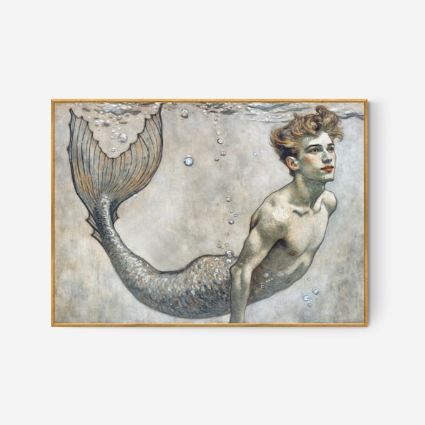 PRINTABLE | Surreal Sea Guardian: An Artistic Mermaid Male Portrait | High-Res Fine Art Files by Benassi