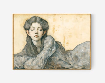 Elfen Mädchen Portrait Kunstdruck | Verträumte Fantasie-Wand-Dekor (Printable & Frame TV File)