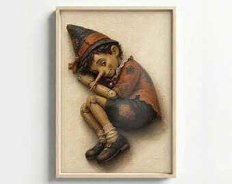 Pinocchio Halloween-Wandbild zum Ausdrucken, Vintage-Märchenbuchstil, digitaler Download, 7 JPG-Dateien