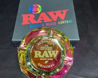 Raw rainbow glass ashtray