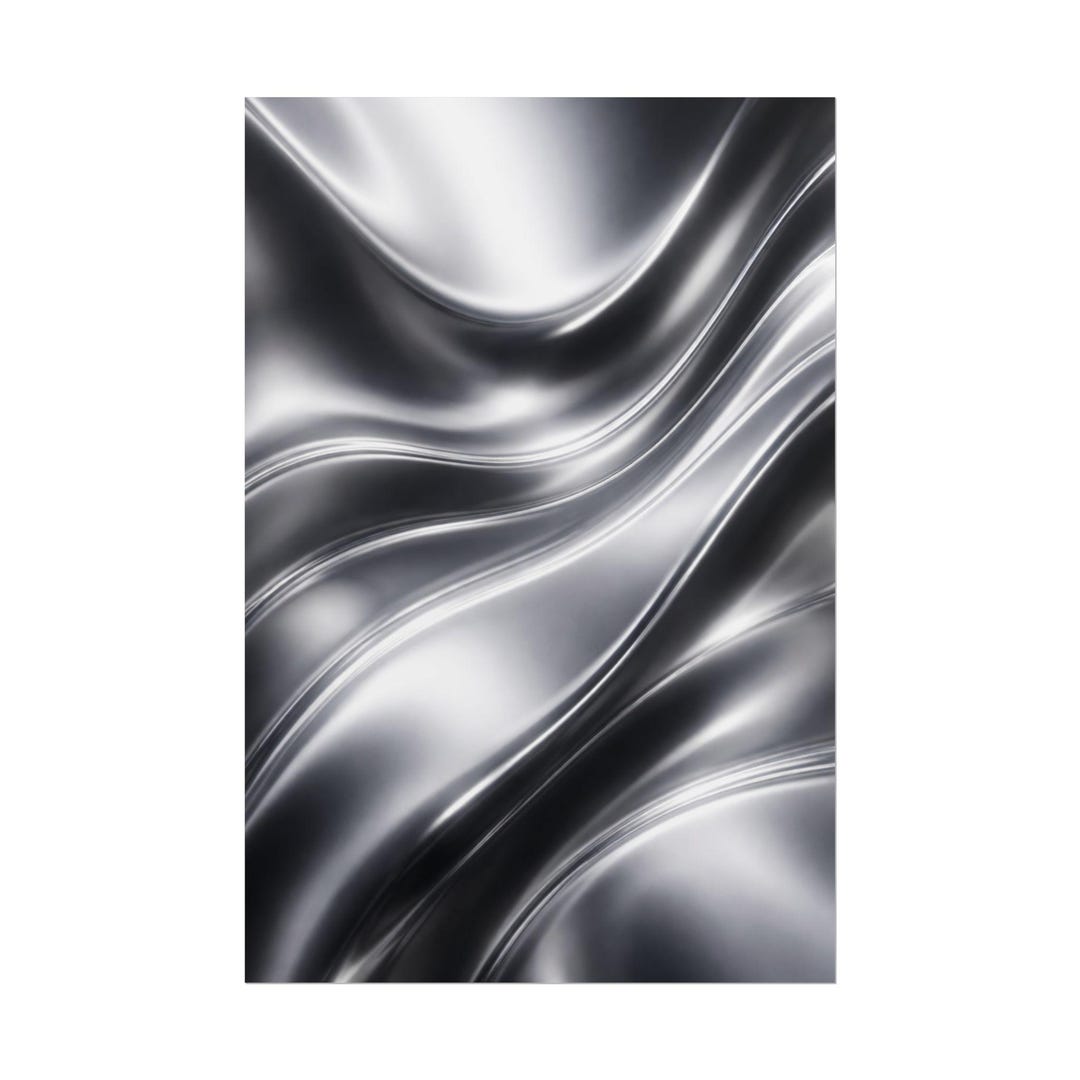 Metallic Silver Waves Rolled Poster | Abstract Fluid Art, Modern Wall ...