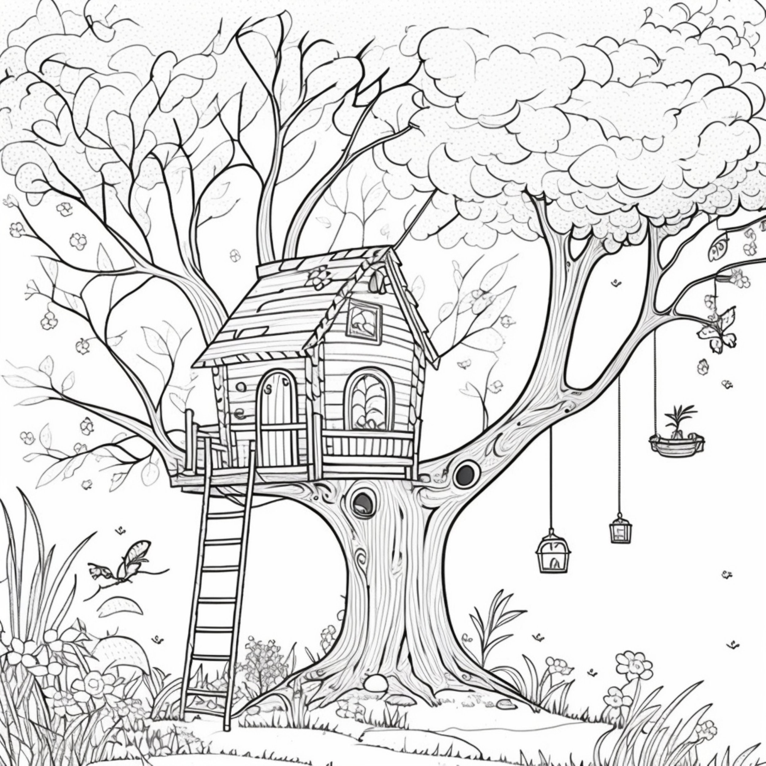 Coloriage Cabane Dans Les Arbres Cabane dans les arbres 2 Coloriages 5 - Etsy Canada