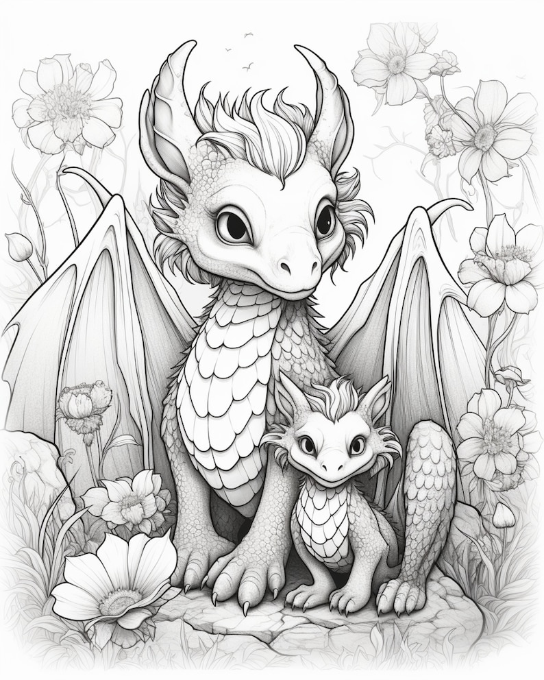 Dragon 3- Coloring Pages (5) - Etsy