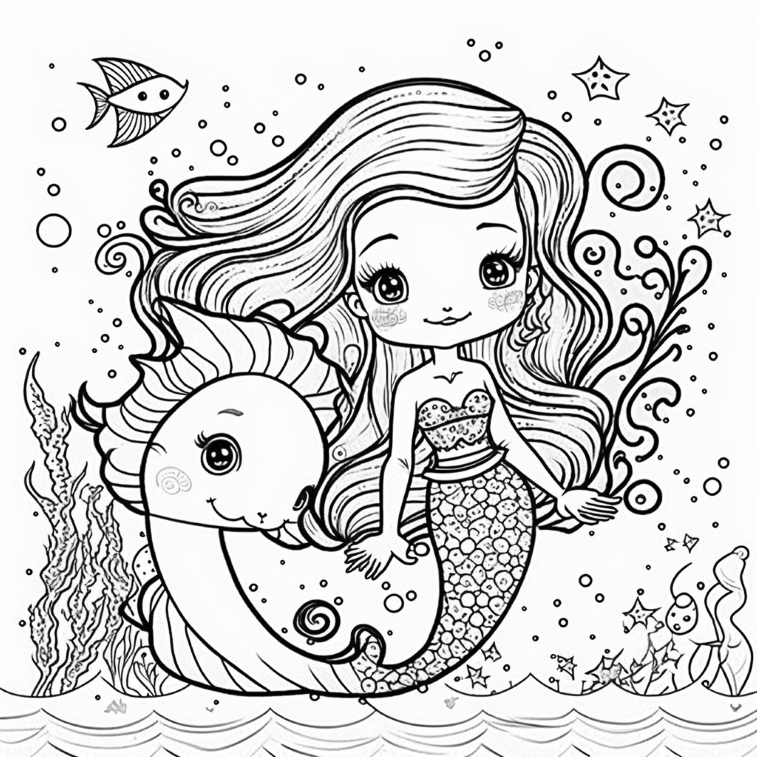 Mermaid 3 Coloring Pages 5 - Etsy