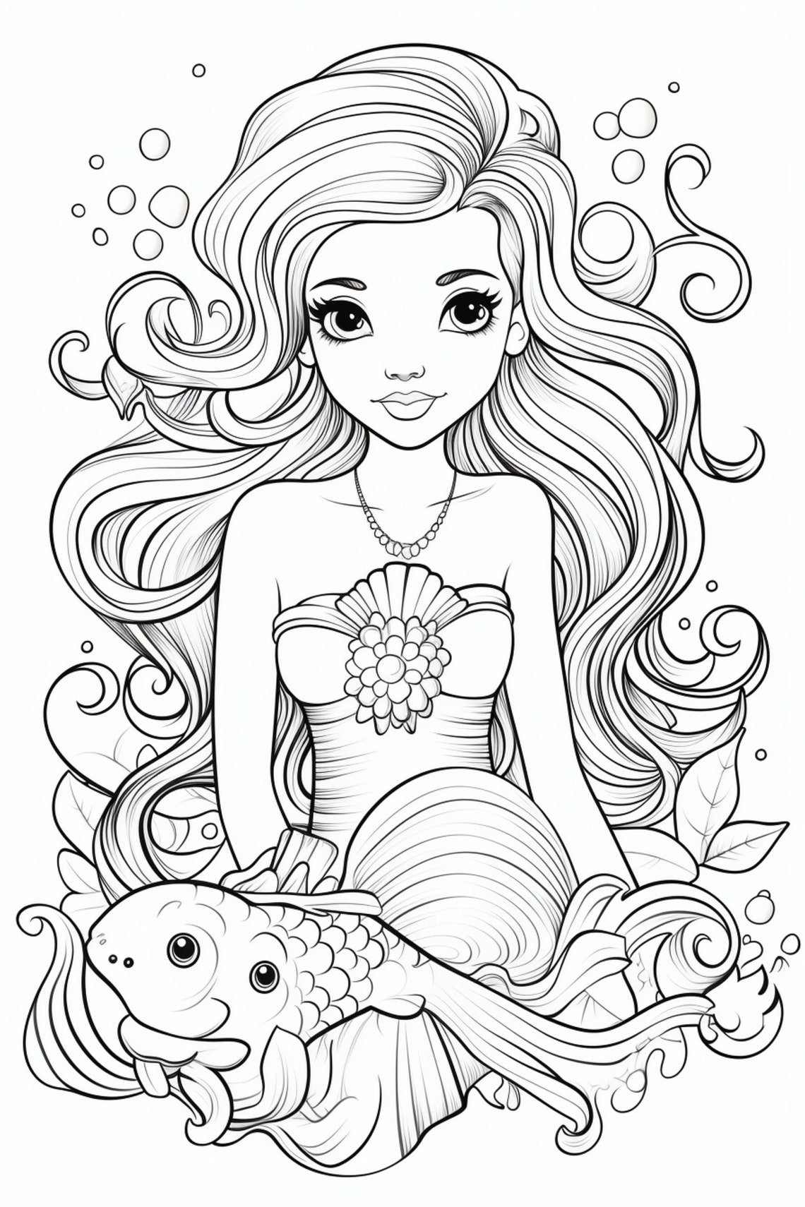 Mermaid 5 Coloring Pages 5 - Etsy