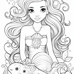 Mermaid 5- Coloring Pages (5) - Etsy