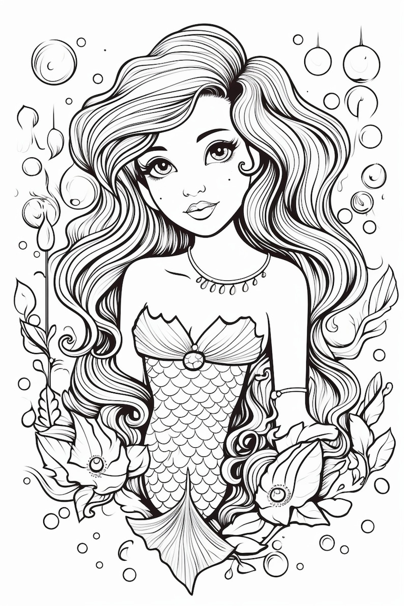 Mermaid 5- Coloring Pages (5) - Etsy