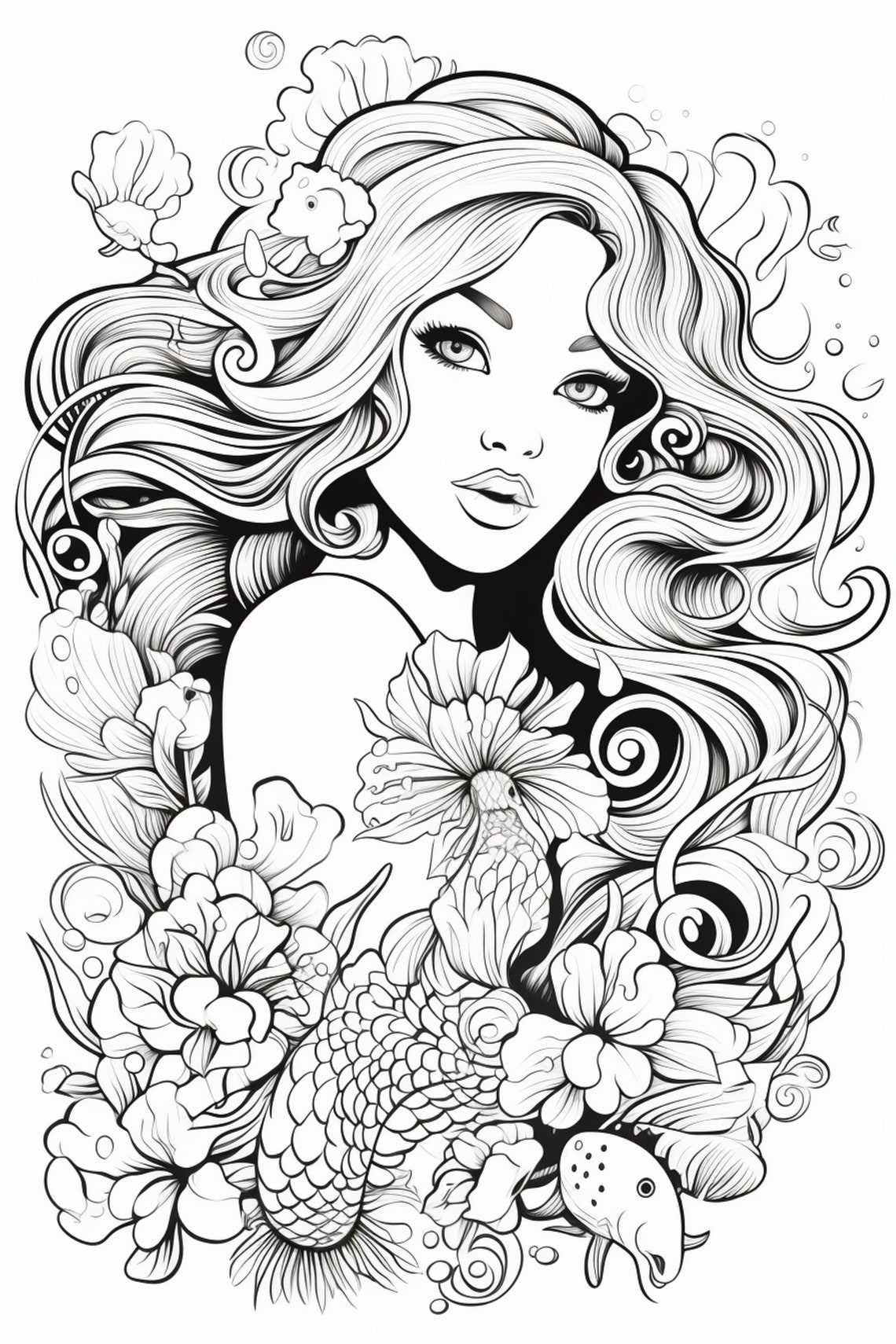 Mermaid 5- Coloring Pages (5) - Etsy