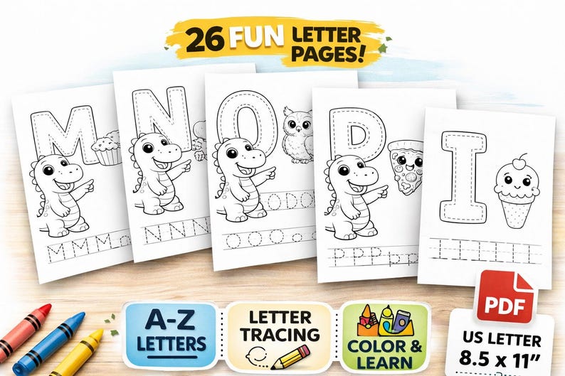 Dinosaur Alphabet Coloring Pages | ABC Letter Tracing Worksheets (PDF ...