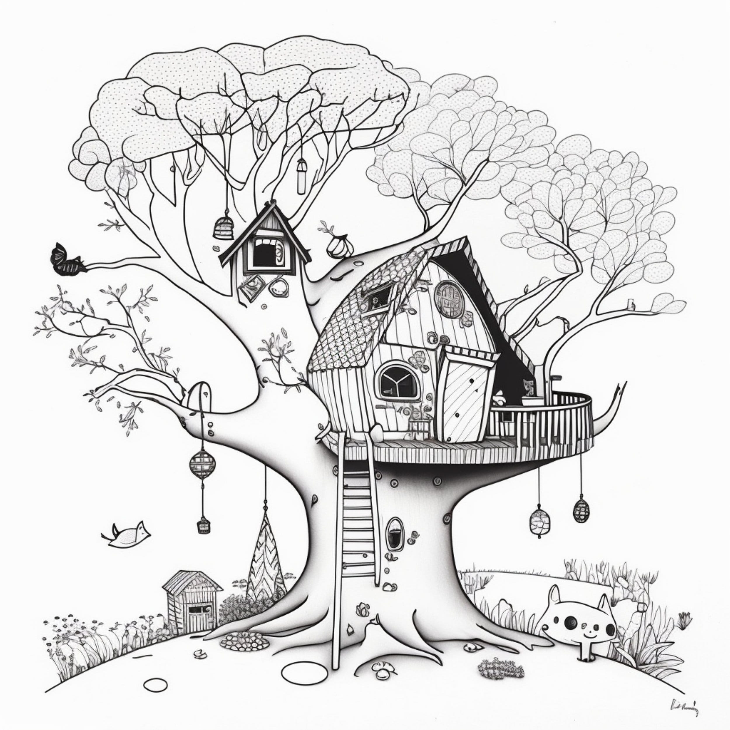 Treehouse 1- Coloring Pages (5) - Etsy