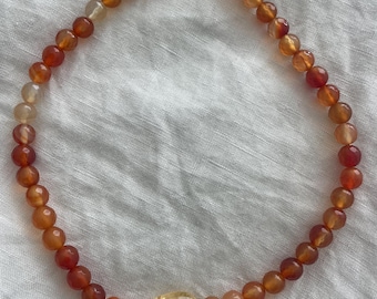 Carnelian Agate & Citrine Gemstone Necklace: 14k Gold Filled, Handmade