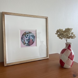 Pink Disco Ball Art Print: Retro 70s Mirrorball Decor