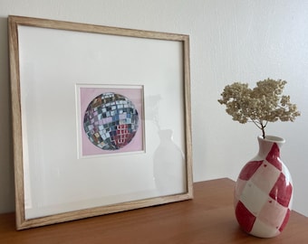 Impresión artística de bola de discoteca rosa, decoración de pared retro, póster de habitación moderna, arte de bola de espejos moderno, decoración colorida para el hogar