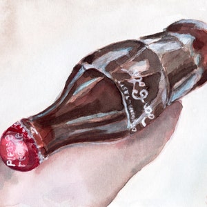 Botella de Coca-Cola: Pintura original en acuarela, botella de Coca-Cola, regalo único, arte de refresco, arte de cocina, bellas artes, pieza única, opción de marco