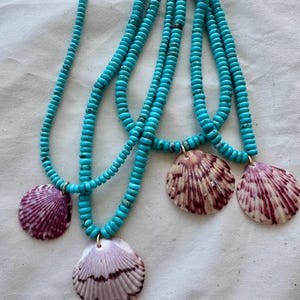 Turquoise Beaded Shell Necklace, 14k Gold Filled, Ocean Beach Jewelry, Boho Summer, Layering Necklace