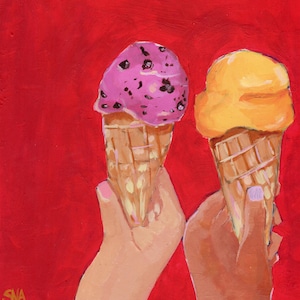 Original Ice Cream Cone Painting - 8x8 Acrylic, Colorful Dessert Art, Summer Wall Decor, Foodie Gift, Kitchen Art, Hand-Painted Artwork