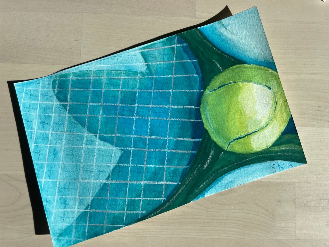 Original Watercolor Painting Tennis Ball and Racket Tennis Etsy