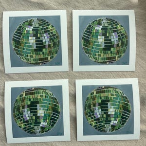 Green Disco Ball Art Print - Retro Mirrorball Wall Decor, 70s Groovy Aesthetic, Trendy Home Accent, Unique Gift for Her, Funky Art