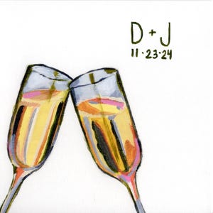 Impression d'art date de mariage personnalisée - cadeau de fiançailles personnalisé, verres à champagne d'anniversaire, initiales du couple, souvenir romantique, 5 x 5