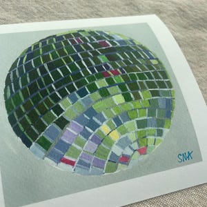 Green Disco Ball Art Print - Retro Mirrorball Decor, Fun Aesthetic, 70s Groovy Poster, Trendy Home Accent, Unique Gift for Her