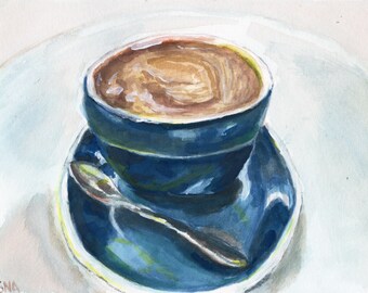 Impresión artística de café con leche, decoración de pared con acuarela para taza de café, póster de cafetería para cocina, decoración de carrito de bar de café