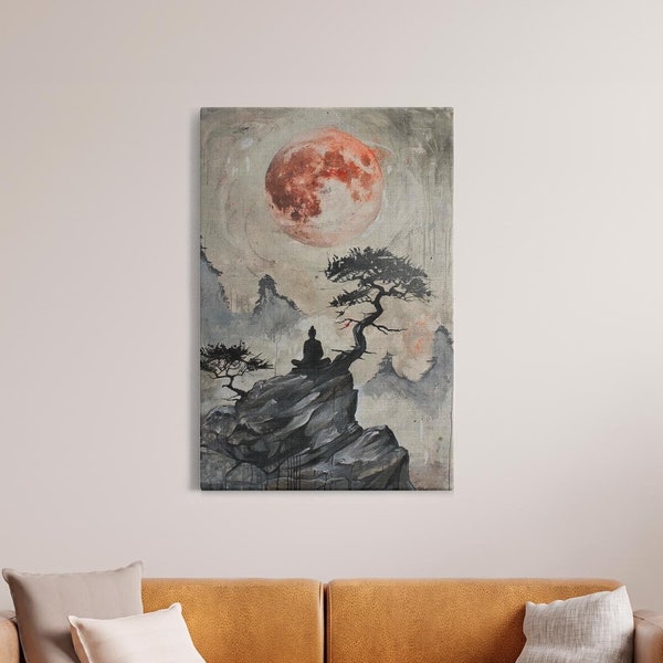 Enlightenment's Edge: Buddhist Meditation by Red Moon Canvas Wall Art, Zen Art