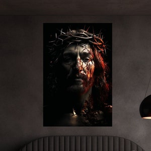 Divine Sacrifice: Canvas Print of Bloody Jesus Face