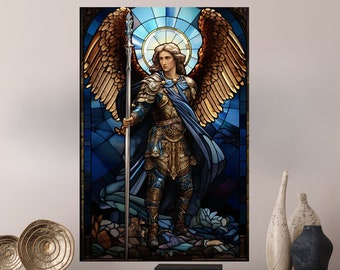 フェイクステンドグラス大天使ミカエルがルシファーを天国から追い出す