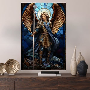 Archangel Michael: Heavenly Stained Glass Canvas Art
