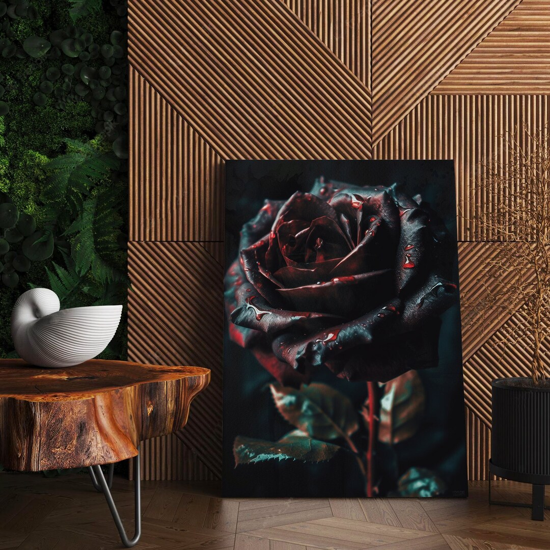 Eternal Noir Black Rose Canvas Print With Striking Red Etsy