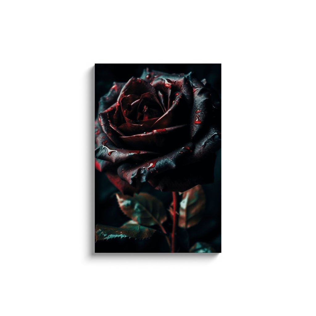 Eternal Noir: Black Rose Canvas With Striking Red Accents - Etsy