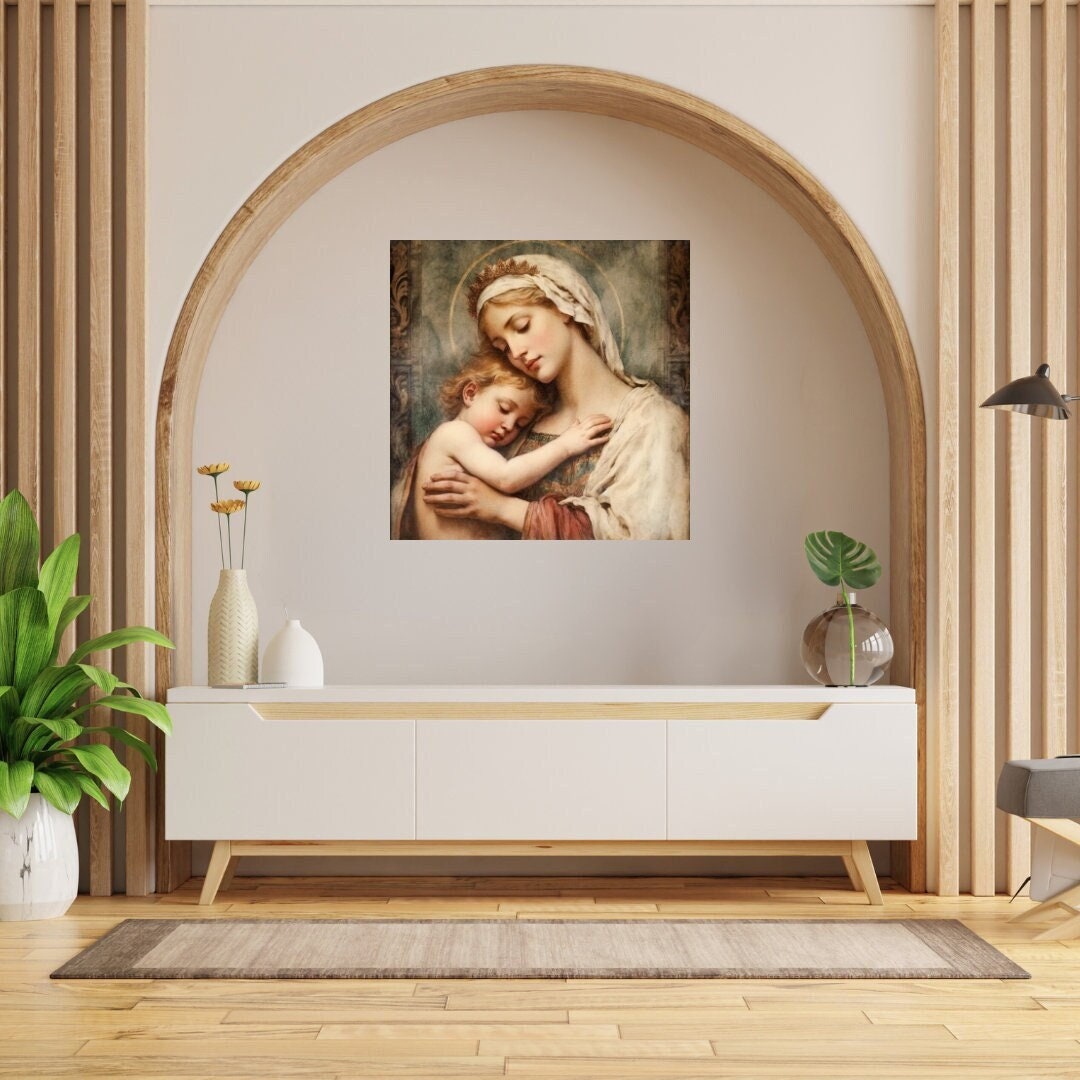 Divine Motherhood: Vintage Virgin Mary and Baby Jesus Canvas Art - Etsy