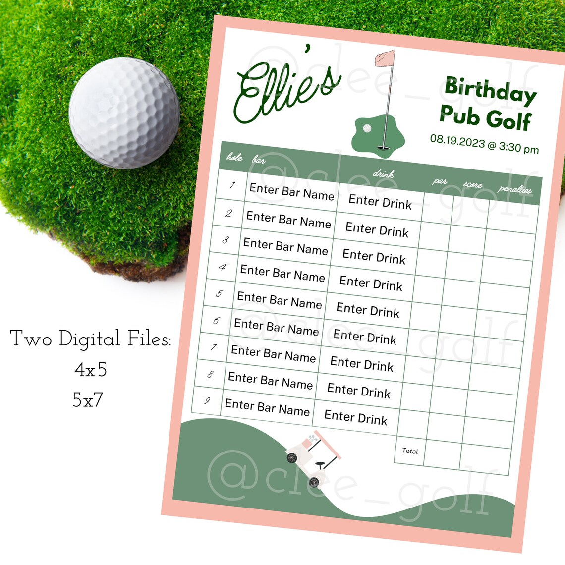 Birthday Pub Golf Scorecard Template, Digital, Editable, Party Activity, Golf Party, Bar Crawl