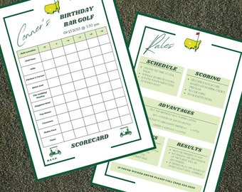 Golf Birthday Bar Golf Scorecard, Pub Crawl Event (Digital Download)