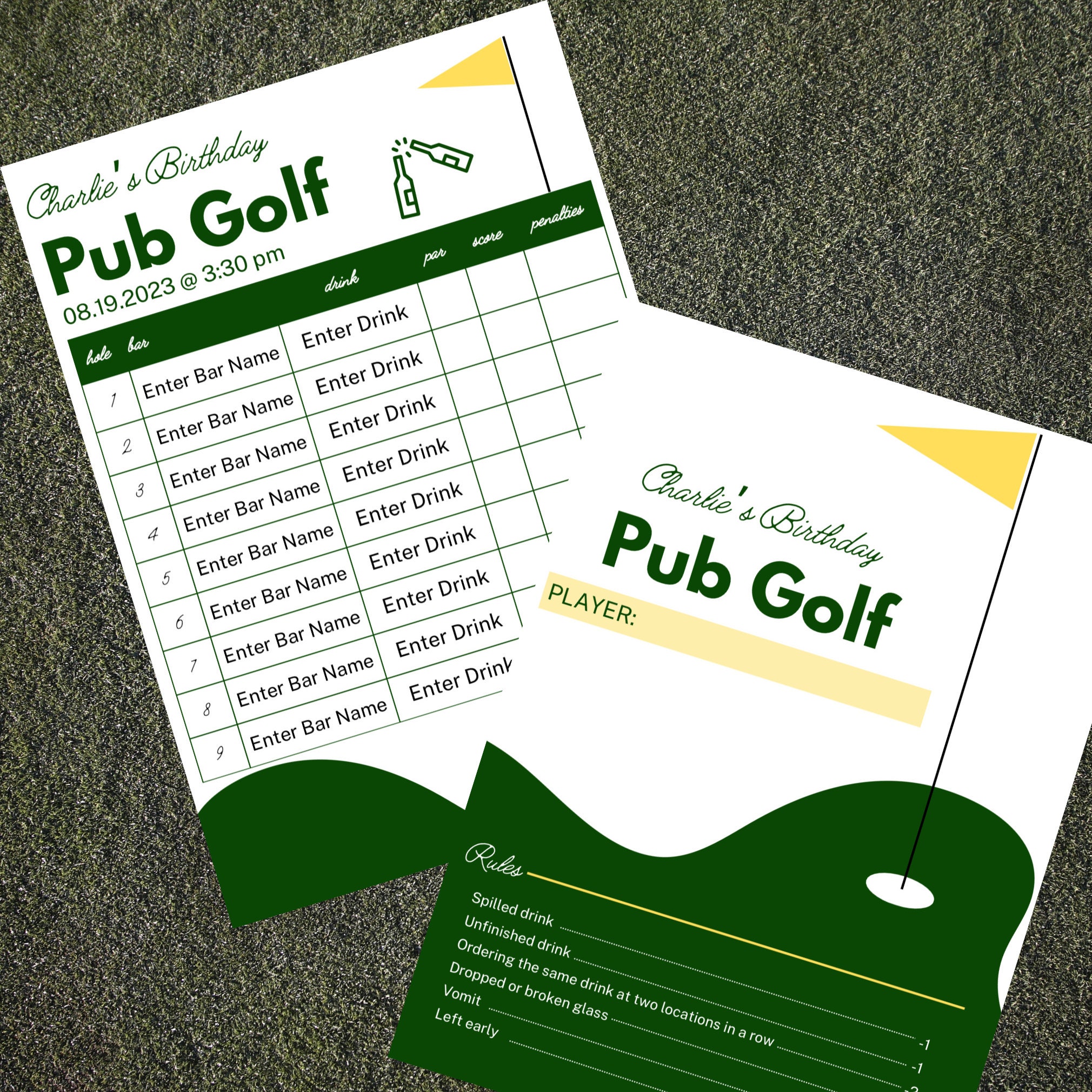 Birthday Pub Golf Scorecard Template, Digital, Editable, Party Activity, Golf Party, Bar, Crawl