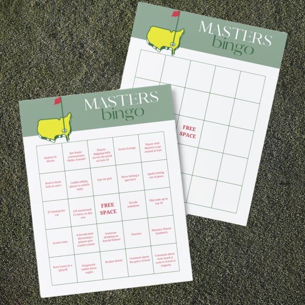 Masters Theme Bingo, Golf Party, Blank Bingo Card, Masters Party, Printable, Customizable
