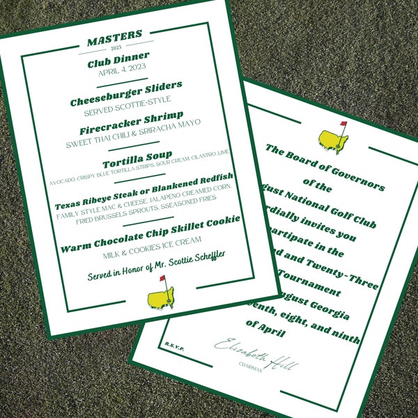 Masters theme Invite, Digital Invite Template, Customizable, Editable on Canva, Print at Home, Masters Party, Masters theme Menu, Golf Party
