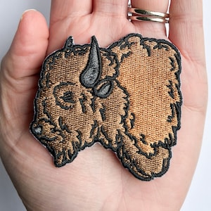 Bison Embroidered Iron On Patch for Hat, Clothing and Bags | Buffalo Patch | Nature Patch Yellowstone Badlands Animal Patch