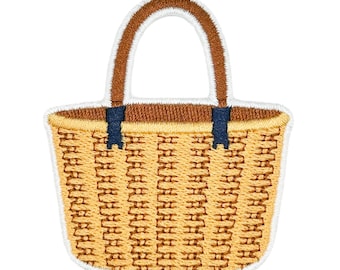 Woven Basket Embroidered Patch | Market Basket Iron On Patch | Farmers Market Patch | Picnic Basket Patch | Cottagecore Gift